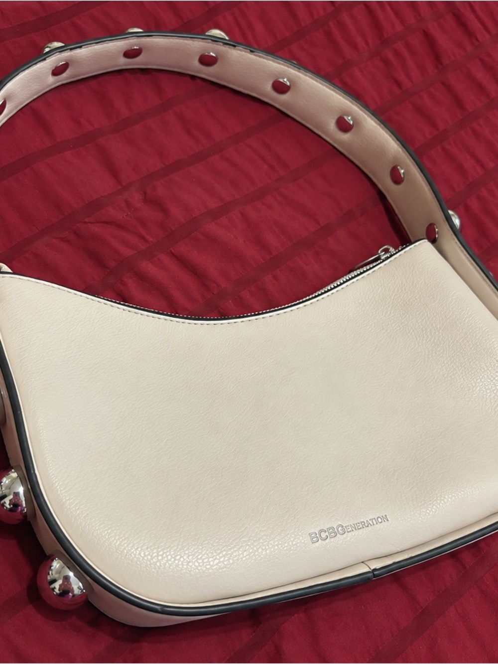 BCBGeneration Cream Hobo Bag with Silver Stud Accents